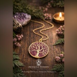 Tree of Life Necklace | Hand-Finished Pink Resin | One of a Kind